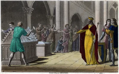 Grimoald, filho de Pépin o Ancião, Prefeito do Palácio da Austrália (642) sob Sigebert III. Desenhado e gravado por Ambroise Tardieu em 1825.