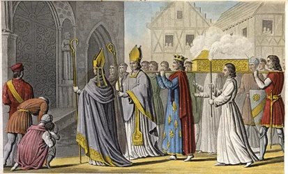 Filipe III fez um serviço solene a Notre-Dame e levou o caixão a pé para Saint-Denis que continha o chefe e os ossos de Saint-Louis, tendo a carne e as entranhas sido colocadas num túmulo perto de Palermo na Sicília - Reinado de Filipe III de França. Cerem