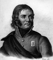 Retrato de Charles Melchior Arthus, Marquês de Bonchamps (1760-1793) General vendido - em "Portraits des generaux francais qui suite aux victoires et conquetes des Francais". Gravado por Ambroise Tardieu em 1818. Colecção Stella.