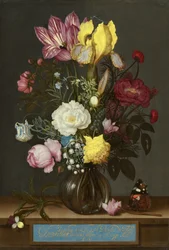 Buquê de flores em vaso de vidro, 1621.