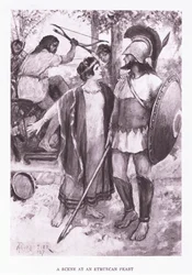 Uma cena em uma festa etrusca, ilustração de The Roman Soldier, 1928