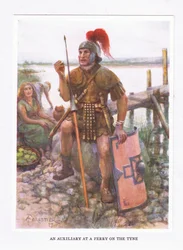 Um auxillary em uma balsa no Tyne, ilustração deThe Roman Soldier, 1928