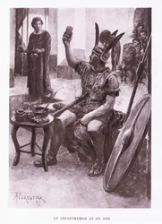 Um soldado de infantaria em uma pousada, ilustração de The Roman Soldier, 1928
