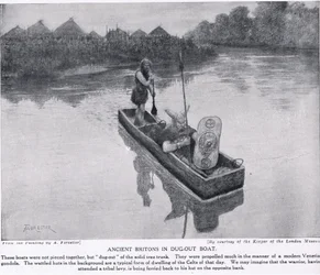 Britânicos antigos no barco escavado, ilustração de &39;História das Nações de Hutchinson&39;, c.1910