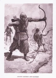Arqueiros asiáticos e slingers, ilustração do soldado romano, 1928