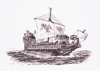 Patrulha da frota: navios romanos, ilustração do soldado romano, 1928