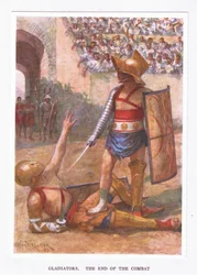 Gladiators, o fim do combate, ilustração de The Roman Soldier, 1928
