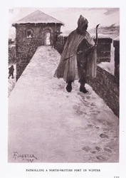 Patrulhando um forte britânico norte no inverno, ilustração do soldado romano, 1928