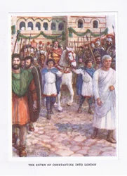 A entrada de Constantino em Londres, ilustração de O Soldado Romano, 1928