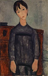 Rapariga de pé com avental preto, 1918