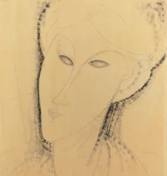 Cabeça de uma mulher (caneta, pincel, tinta e lápis sobre papel)