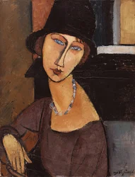 Jeanne Hebuterne usando um chapéu, 1917