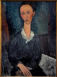 La woman au col blanc Pintura de Amedeo Modigliani (1884-1920) Sol do século XX. 0,92x0,6 m Grenoble, musee des Beaux Arts