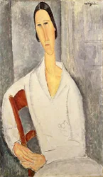Madame Hanka Zborowska apoiada em uma cadeira, 1919 (óleo sobre tela)