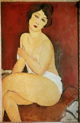 Mulher Nua Pintada por Amedeo Modigliani (1884-1920) 1917 Sol. 1x0,65 m Coleção privee - Grande nua sentada. Pintura de Amedeo Modigliani (1884-1920)