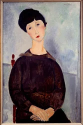 Retrato de uma pintura de menina marrom sentada por Amedeo Modigliani