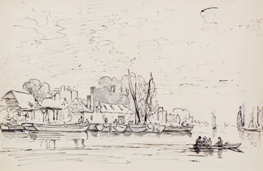 Uma cena de rio com barcaças, c.1803 (caneta)