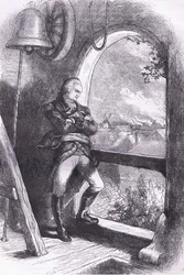 Arnold vendo a destruição da Nova Inglaterra, ilustração de Cassells History of the United States publicada por Cassell, Petter & Galpin, c.1900 (litho)