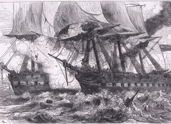 Luta entre o Chesapeake e o Shannon, ilustração de Cassells History of the United States publicada por Cassell, Petter & Galpin, c.1900 (litho)