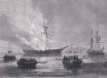 A queima de Gaspe, ilustração de Cassells History of the United States publicada por Cassell, Petter & Galpin, c.1900 (litho)