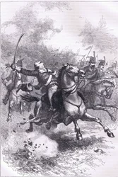 A carga da Pulaski, ilustração da História dos Estados Unidos de Cassell publicada por Cassell, Petter & Galpin, c.1900 (litho)