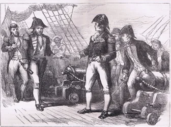 Os oficiais do Chesapeake oferecendo suas espadas, ilustração de Cassell History of the United States publicada por Cassell, Petter & Galpin, c.1900 (litho)