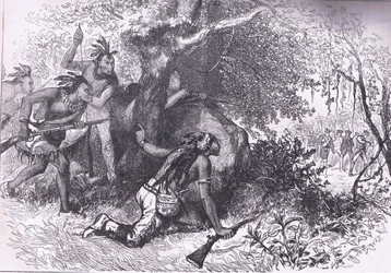 Traição dos Cherokees 1760, ilustração de Cassell History of the United States publicada por Cassell, Petter & Galpin, c.1900 (litho)
