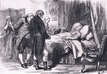 Washington em seu leito de morte, ilustração de Cassells History of the United States publicada por Cassell, Petter & Galpin, c.1900 (litho)