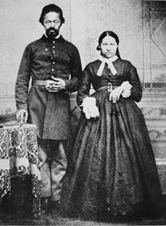 Um soldado negro do Exército da União com a esposa, c. 1865
