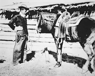 Butch Cassidy (1866-1908/09) com o seu cavalo (foto a p/b)