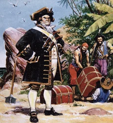 Chefe pirata enterrando tesouro (cor litho)