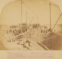 Casa do Portão Sul do Reservatório Novo, Central Park, durante a construção (impressão de albume)