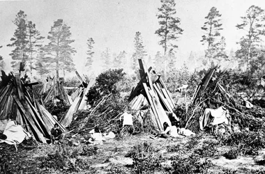 Cabanas indianas de Yosemite, c.1870s