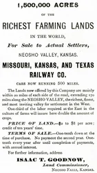 1.500.000 Acres das Terras Agrícolas mais Ricas do Mundo, no Vale do Neosho, Kansas, anúncio do Appletons Journal, 4 de maio de 1872