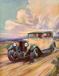 Um Roadster dos anos 20 a acelerar numa estrada de terra
