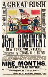 A Great Rush, cartaz de recrutamento para o 36º Regimento, publicado pela Baker & Goodwin