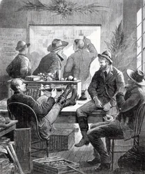 Um escritório de terra do Kansas, de &39;Harper&39;s Weekly&39;, 11 de julho de 1874