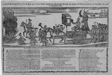 Uma representação das figuras exibidas e desfilou pelas ruas da Filadélfia no sábado, dia 30 de setembro de 1780