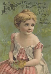 Propaganda para os principais sabonetes da John Reardon & Sons: Sabonetes de âncoras, ovais, antiguidades e extra família, c.1887