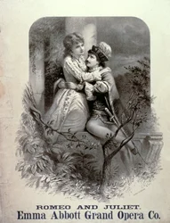 Anúncio para Romeu e Julieta, estrelado por Emma Abbott, Grand Opera Company