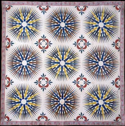 Applique and Pieced Mariner&39;s Compass and Hickory Leaf Quilt, c.1860 (algodão)