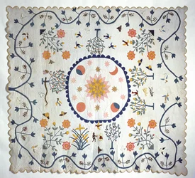 Applique quilt com sol, lua, estrelas e o jardim do Éden, do Arkansas, c.1850-80 (algodão)