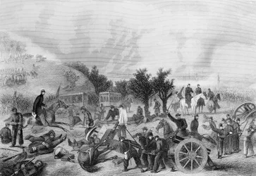 Batalha de Gettysburg, Pensilvânia 1863, impressa em A História dos Estados Unidos, 1866