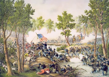 Batalha de Spottsylvania, maio de 1864, gravada por Kurz & Allison