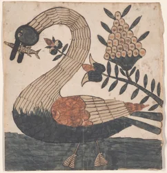 Pássaro com peixe, pintura de Fraktur, c.1810