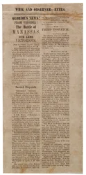 Broadside anunciando a Primeira Batalha de Manassas, Whig e Observer Extra, após 22 de julho de 1861