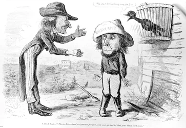 Cartum satirizando a abolição da escravidão em Maryland, no jornal ilustrado "Frank Leslie", 5 de abril de 1862