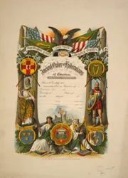 Certificado de filiação na Antiga Ordem dos Hibernianos da América, c.1894 (litografia a cores)