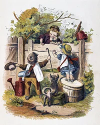 Reunião de crianças em "Schnik, schnak, trivialidades para os pequenos", jogos infantis. ed. London- Georges Ronthedge e filhos. New York, The broad way Ludgate n.d. c. 1890.