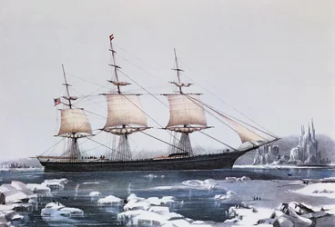 Clipper Ship Red Jacket no gelo do cabo Horn em sua passagem da Austrália para Liverpool, publicado pela Currier und Ives, 1854